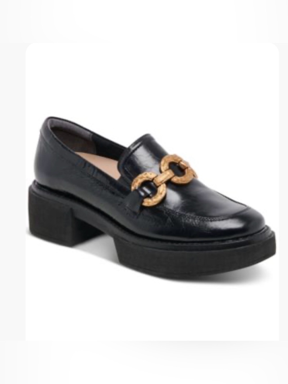 Dolce Vita Black Leather Loafers with Gold Chain Detail